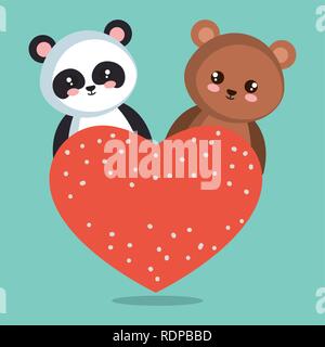 Cute bear Panda mit Herzen Vector Illustration Design Stock Vektor