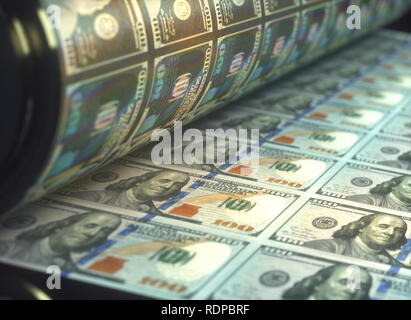 Drucken US-Banknoten, Illustration. Stockfoto