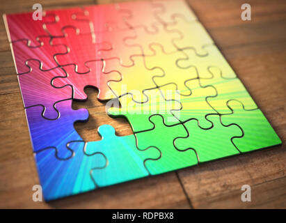 Bunte Puzzle mit fehlenden Stück, Abbildung. Stockfoto