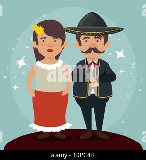 Mariachi Mann und Frau Tag der Toten Vector Illustration zu feiern. Stock Vektor