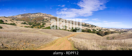 Panoramablick in Richtung Mt Diablo Gipfel auf einer klaren Herbsttag; Wanderweg im Vordergrund; Mt Diablo State Park, Contra Costa County, San francisc Stockfoto