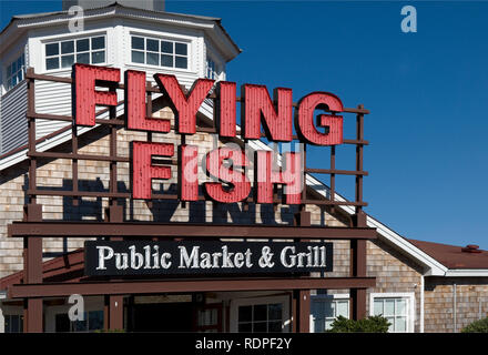 Fliegende Fische öffentlichen Markt & Grill Zeichen Myrtle Beach, SC USA. Stockfoto