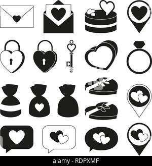 19 schwarzen und weißen valentine Elemente Stock Vektor