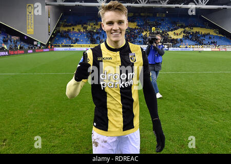 Arnheim, 08-07-2019, GelreDome, Saison 2018 / 2019, Eredivisie, Vitesse Spieler Martin Odegaard glücklich nach dem Spiel Vitesse - Excelsior Stockfoto