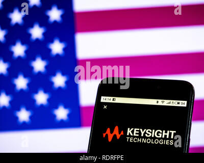Kiew, Ukraine. Jan, 2019 18. Keysight Electronics Company Logo gesehen auf einem Smartphone angezeigt. Quelle: Igor Golovniov/SOPA Images/ZUMA Draht/Alamy leben Nachrichten Stockfoto