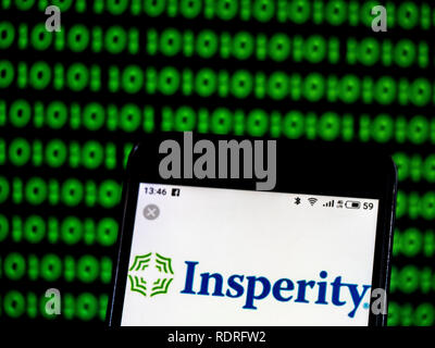 Kiew, Ukraine. Jan, 2019 18. Insperity Firmenlogo gesehen auf einem Smartphone angezeigt. Quelle: Igor Golovniov/SOPA Images/ZUMA Draht/Alamy leben Nachrichten Stockfoto