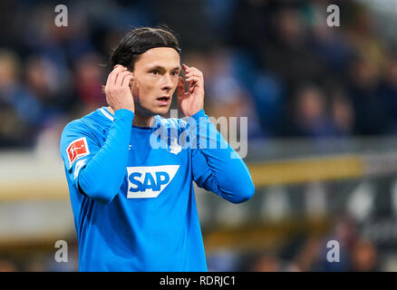 Sinsheim, Deutschland. Jan, 2019 18. Nico SCHULZ, Hoff 16 halbe Größe, Porträt, 1899 HOFFENHEIM - FC BAYERN MÜNCHEN 1-3 - DFL-Bestimmungen verbieten die Verwendung von Fotografien als BILDSEQUENZEN und/oder quasi-VIDEO - 1. Deutschen Fußball-Bundesliga in Sinsheim, Deutschland, Januar 18, 2019 Saison 2018/2019, Spieltag 18, FCB, München, Quelle: Peter Schatz/Alamy leben Nachrichten Stockfoto