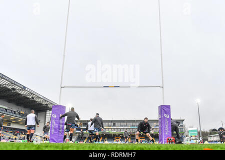 Sixways Stadion, Worcester, Großbritannien. 19. Jan 2019. European Challenge Cup, Worcester vs Stade Francais; Stade Francais während des Pre match Aufwärmen bei Sixways Credit: Craig Thomas/news Bilder Credit: Aktuelles Bilder/Alamy Live News Credit: Aktuelles Bilder/Alamy leben Nachrichten Stockfoto