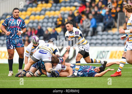 Sixways Stadion, Worcester, Großbritannien. 19. Jan 2019. European Challenge Cup, Worcester vs Stade Francais; Jonny Arr von Worcester Krieger in Aktion während des heutigen match Credit: Craig Thomas/news Bilder Credit: Aktuelles Bilder/Alamy Live News Credit: Aktuelles Bilder/Alamy leben Nachrichten Stockfoto