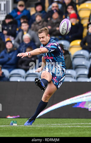 Sixways Stadion, Worcester, Großbritannien. 19. Jan 2019. European Challenge Cup, Worcester vs Stade Francais; Morné Steyn von Stade Francais Paris Ziel Credit Kicks: Craig Thomas/news Bilder Credit: Aktuelles Bilder/Alamy Live News Credit: Aktuelles Bilder/Alamy leben Nachrichten Stockfoto