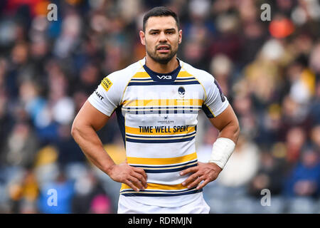 Sixways Stadion, Worcester, Großbritannien. 19. Jan 2019. European Challenge Cup, Worcester vs Stade Francais; Ben Te'o von Worcester Warriors Quelle: Craig Thomas/news Bilder Credit: Aktuelles Bilder/Alamy Live News Credit: Aktuelles Bilder/Alamy leben Nachrichten Stockfoto