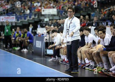 Deutschland. 19. Januar 2019. Korea headcoach reagiert Credit: Mickael Chavet/Alamy leben Nachrichten Stockfoto