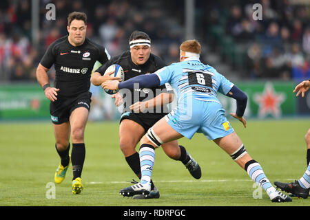 London, Großbritannien. Jan, 2019 19. Jackson Wray von Sarancens während Heineken Champions Cup zwischen Sarazenen v Glasgow Krieger der Allianz Park am Samstag, den 19. Januar 2019. LONDON ENGLAND. (Nur redaktionelle Nutzung, eine Lizenz für die gewerbliche Nutzung erforderlich. Keine Verwendung in Wetten, Spiele oder einer einzelnen Verein/Liga/player Publikationen.) Credit: Taka Wu/Alamy leben Nachrichten Stockfoto