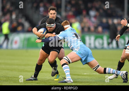 London, Großbritannien. Jan, 2019 19. Jackson Wray von Sarancens während Heineken Champions Cup zwischen Sarazenen v Glasgow Krieger der Allianz Park am Samstag, den 19. Januar 2019. LONDON ENGLAND. (Nur redaktionelle Nutzung, eine Lizenz für die gewerbliche Nutzung erforderlich. Keine Verwendung in Wetten, Spiele oder einer einzelnen Verein/Liga/player Publikationen.) Credit: Taka Wu/Alamy leben Nachrichten Stockfoto