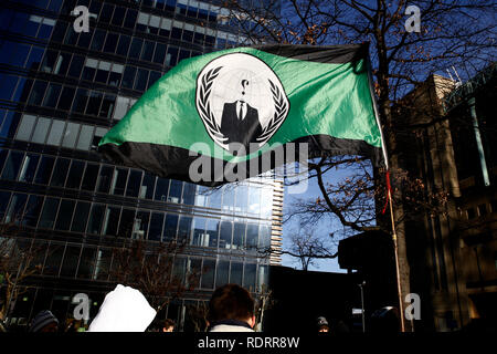 Brüssel, Belgien. 19. Januar 2019. Die Menschen an einem Protestzug der gelben Westen gegen den Aufgang der Kraftstoff und Öl preise nehmen. Alexandros Michailidis/Alamy leben Nachrichten Stockfoto