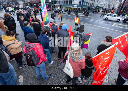 City Hall Belfast, 19/01/2019 Mitglieder der NIPSA Union statt einer Anti-faschistischen Protest in der City Hall von Belfast verschiedene Referenten aus verschiedenen Organisationen einschließlich der NIPSA Union und Menschen vor Profit (PBP) eine kleine Masse sprechen über das Thema der Bekämpfung des Rassismus von faschistischen Gruppen in Nordirland Credit: Bonzo/Alamy Leben Nachrichten gerichtet Stockfoto