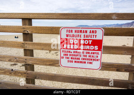 'Nicht Vögel' Zeichen feed Veröffentlicht am Pazifischen Ozean Küste, Pismo Beach, Kalifornien Stockfoto