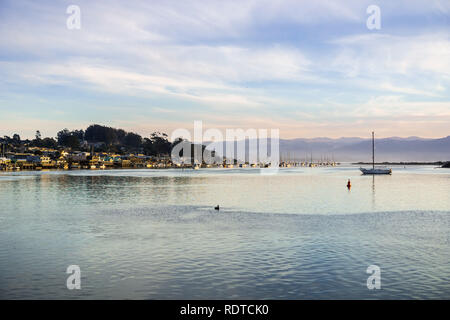 Landschaft in Morro Bay Harbor bei Sonnenuntergang, Kalifornien Stockfoto