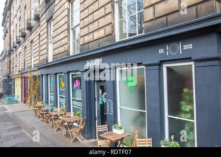 Äußere der Pantry Cafe und Restaurant in Stockbridge, Edinburgh, Schottland, Großbritannien Stockfoto