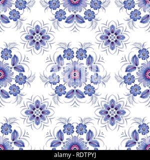 Nahtlose florales Muster mit blau Gänseblümchen. Stock Vektor