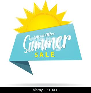 Tag set Summer Sale blaue Überschrift Design für Banner oder Poster. Verkauf und Rabatte Konzept. Vector Illustration. Stock Vektor
