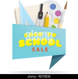 Tag Set zurück zu Schule Verkauf blaue Überschrift Design für Banner oder Poster. Verkauf und Rabatte Konzept. Vector Illustration. Stock Vektor