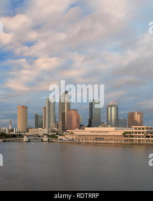 Am frühen Abend Licht auf die Innenstadt von Tampa Skyline in Tampa, Florida Stockfoto