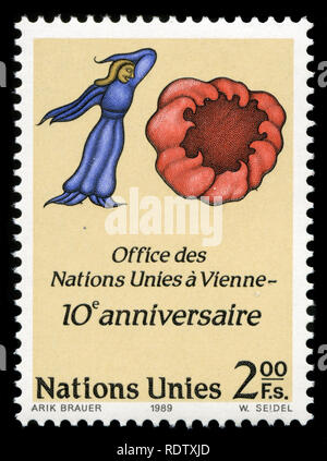 Briefmarke aus den Büros der Vereinten Nationen in Genf 1989 Stockfoto