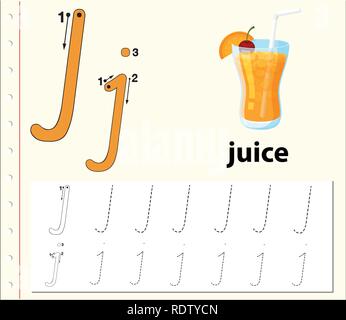 Buchstabe J tracing Alphabet Arbeitsblätter Abbildung Stock Vektor