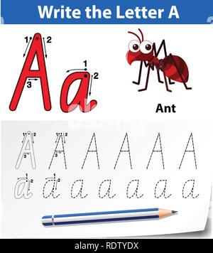 Brief eine Ablaufverfolgung Abbildung alphabet Arbeitsblätter Stock Vektor