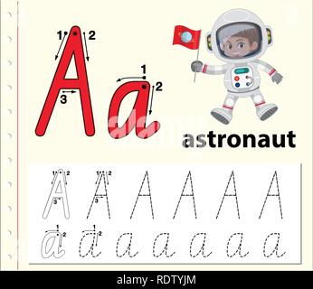 Brief eine Ablaufverfolgung Abbildung alphabet Arbeitsblätter Stock Vektor