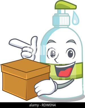 Mit box flüssige Seife in einem Cartoon Warenkorb Stock Vektor