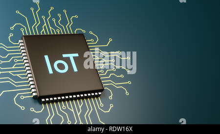 Computer Prozessor mit IoT Text mit Copyspace 3D-Illustration, Internet der Dinge Konzept Stockfoto