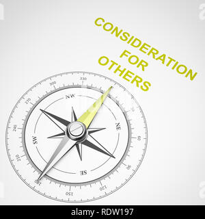 Magnetischer Kompass mit Nadel nach Gelb Betrachtung für andere Text auf weißem Hintergrund, 3D-Darstellung Stockfoto