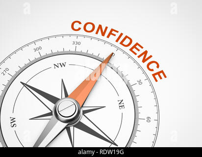 Magnetischer Kompass mit Nadel nach Orange vertrauen Wort auf weißem Hintergrund 3D Illustration Stockfoto