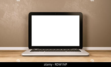 Laptop mit leeren weißen Bildschirm im Zimmer 3D Illustration, Vorderansicht Stockfoto