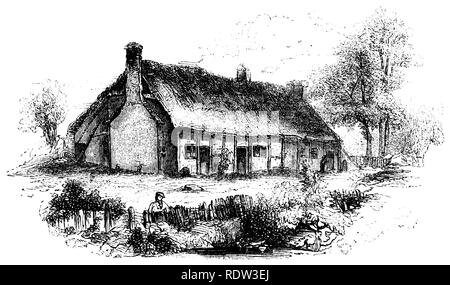 1840 Stich des Hauses, in dem Samuel Butler geboren wurde - er war ein englischer Dichter, und starb 1680. Das Ferienhaus befindet sich in Pershore / Strensham, Worcester Stockfoto