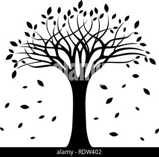 Herbst Baum Silhouette auf weißem Hintergrund Vector Illustration Stock Vektor