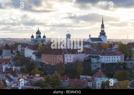 Toompea Hügel mit Turm Pikk Hermann, die Kathedrale Saint Mary Toomkirik und die russisch-orthodoxe Alexander-Newski-Kathedrale, Blick aus dem Turm von Stockfoto