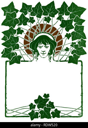 Jugendstil Grenze mit Efeu Blätter und Gesicht Stockfoto