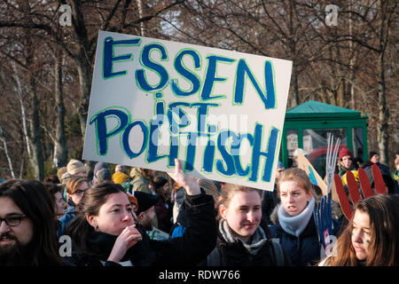 Berlin, Deutschland - Januar 19, 2019: Demonstration "Wir haben es satt", gegen die deutsche und die EU-Agrarpolitik und für nachhaltige Landwirtschaft i Stockfoto