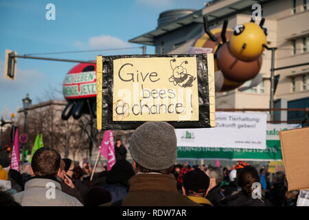 Berlin, Deutschland - Januar 19, 2019: Demonstration "Wir haben es satt", gegen die deutsche und die EU-Agrarpolitik und für nachhaltige Landwirtschaft i Stockfoto