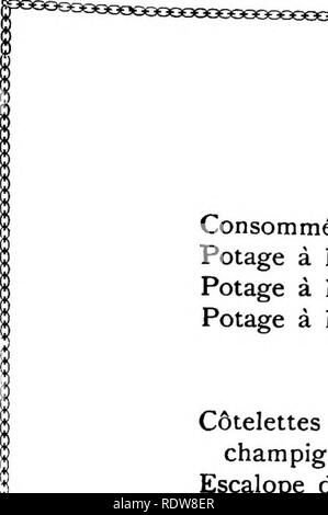 . Unsere essbare Fliegenpilze und Pilze und wie Sie zu unterscheiden; eine Auswahl von 30 Einheimischen essen Sorten, leicht erkennbar durch die gekennzeichneten Individualitäten, die mit einfachen Vorschriften für die Identifizierung von giftigen Arten. Pilze; Kochen (Pilze); cbk. dm lyxxxKxxxx I enu! V Potoges Consomme de boeuf Clair, 22 Potage à la Püree d'huitres, i, n, 13 Potage à la Püree de Boeuf, 22 Potage à la Püree de volaille, 24 |) oissons C6 telettes de poisson-Sauce aux Champignons, 13 Schnitzel de poisson, 13 ich | ors-5' oeut) res Kroketten de ris de veau, 24 Bouchees au Poulet, 24 Filet de Boeuf aux c Stockfoto