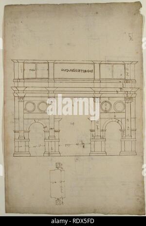 Triumphbogen des Konstantin, Elev, partielle Plan (recto) Triumphbogen des Konstantin, Profile der Base, Welle und Gebälk (verso) Stockfoto