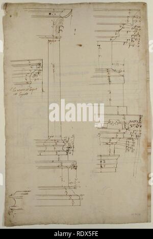 Triumphbogen des Konstantin, Elev, partielle Plan (recto) Triumphbogen des Konstantin, Profile der Base, Welle und Gebälk (verso) Stockfoto