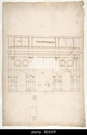 Triumphbogen des Konstantin, Elev, partielle Plan (recto) Triumphbogen des Konstantin, Profile der Base, Welle und Gebälk (verso) Stockfoto