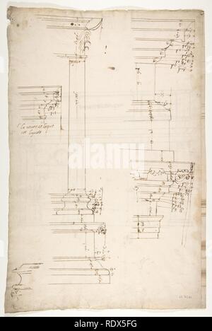 Triumphbogen des Konstantin, Elev, partielle Plan (recto) Triumphbogen des Konstantin, Profile der Base, Welle und Gebälk (verso) Stockfoto