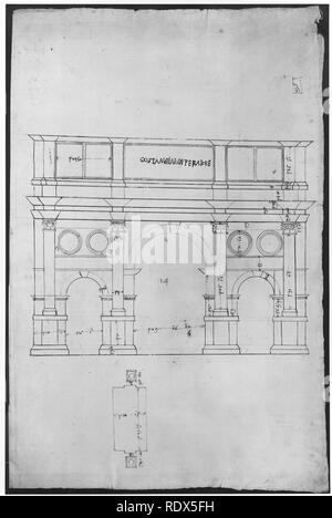 Triumphbogen des Konstantin, Elev, partielle Plan (recto) Triumphbogen des Konstantin, Profile der Base, Welle und Gebälk (verso) Stockfoto