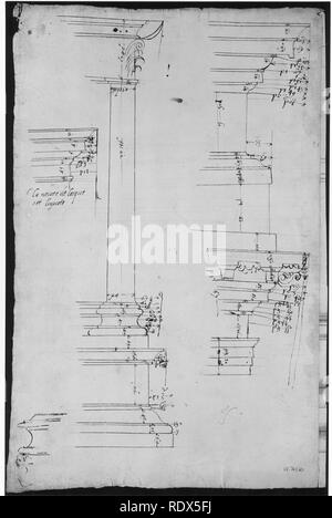 Triumphbogen des Konstantin, Elev, partielle Plan (recto) Triumphbogen des Konstantin, Profile der Base, Welle und Gebälk (verso) Stockfoto