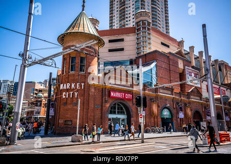 23. Dezember 2018, Sydney Australien: Außenansicht des Market City Shopping Centre in Sydney NSW Australien Stockfoto